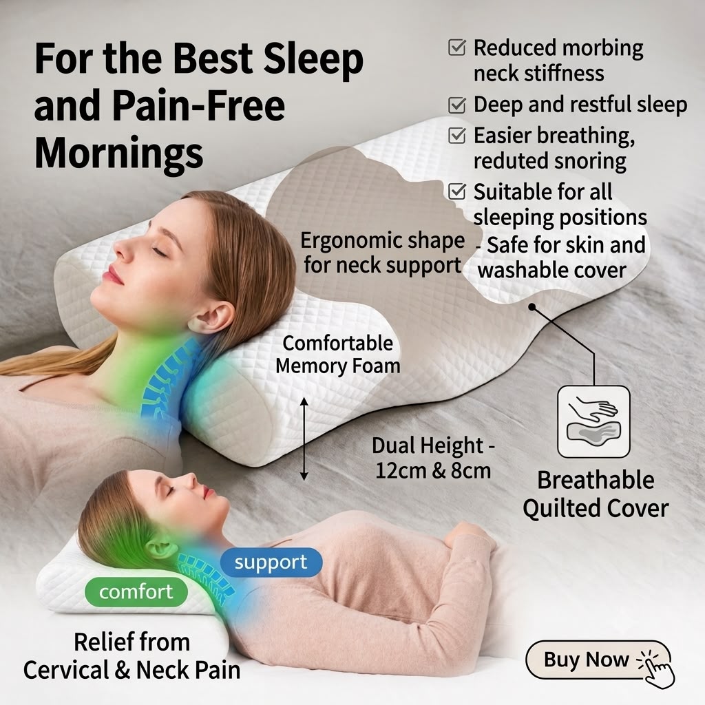 EVERABODE Orthopedic Memory Foam Neck Comfort| Ergonomic Neck Support for Better Sleep